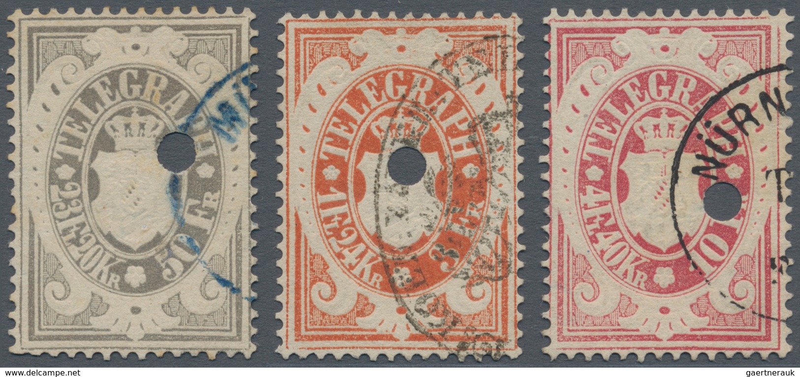 Bayern - Telegrafenmarken: 1870, Telegrafenmarken-Höchstwerte 1Fl.24Kr./3 Fr. Orange, 4 Fl.40Kr./10 - Sonstige & Ohne Zuordnung