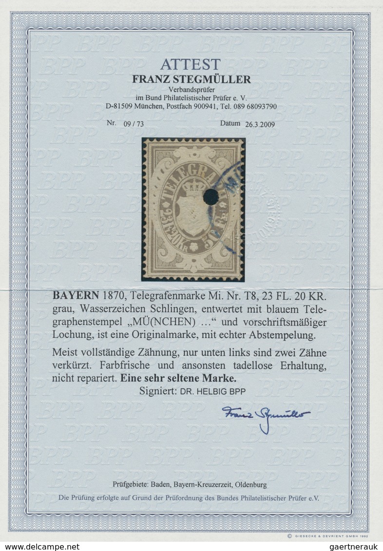 Bayern - Telegrafenmarken: 1870, Telegrafenmarken-Höchstwerte 1Fl.24Kr./3 Fr. Orange, 4 Fl.40Kr./10 - Sonstige & Ohne Zuordnung
