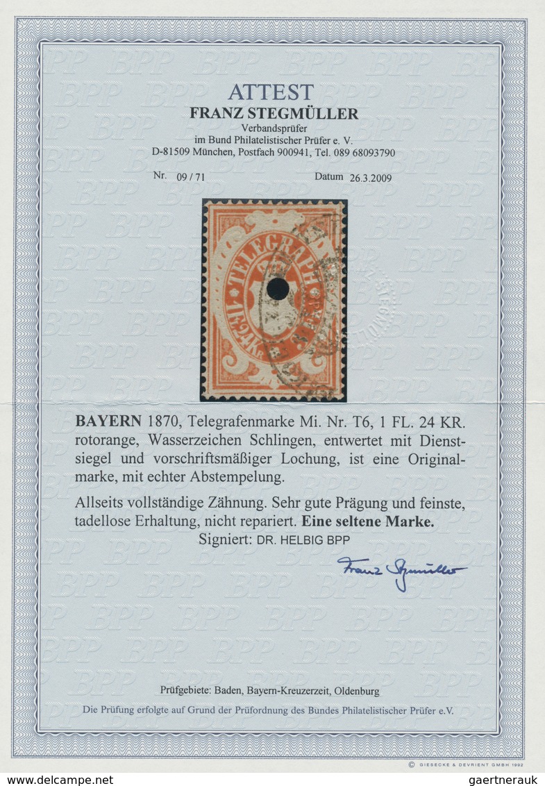 Bayern - Telegrafenmarken: 1870, Telegrafenmarken-Höchstwerte 1Fl.24Kr./3 Fr. Orange, 4 Fl.40Kr./10 - Sonstige & Ohne Zuordnung