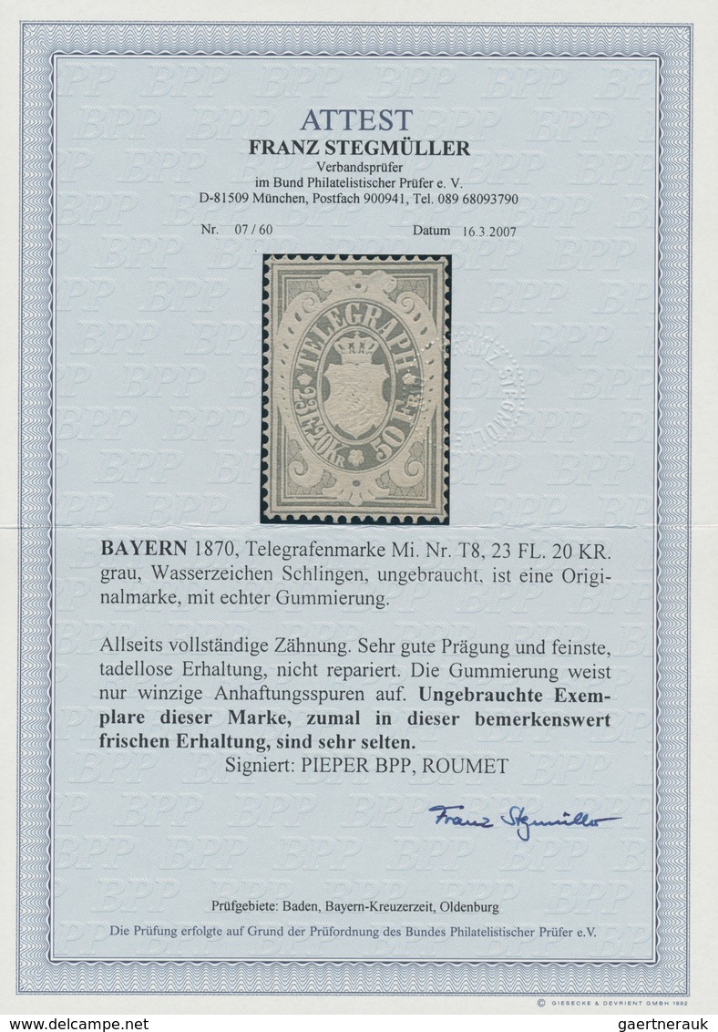 Bayern - Telegrafenmarken: 1870, Telegrafenmarke 23Fl.20Kr./50 Fr. Grau, Ungebraucht Mit Vollem Orig - Sonstige & Ohne Zuordnung