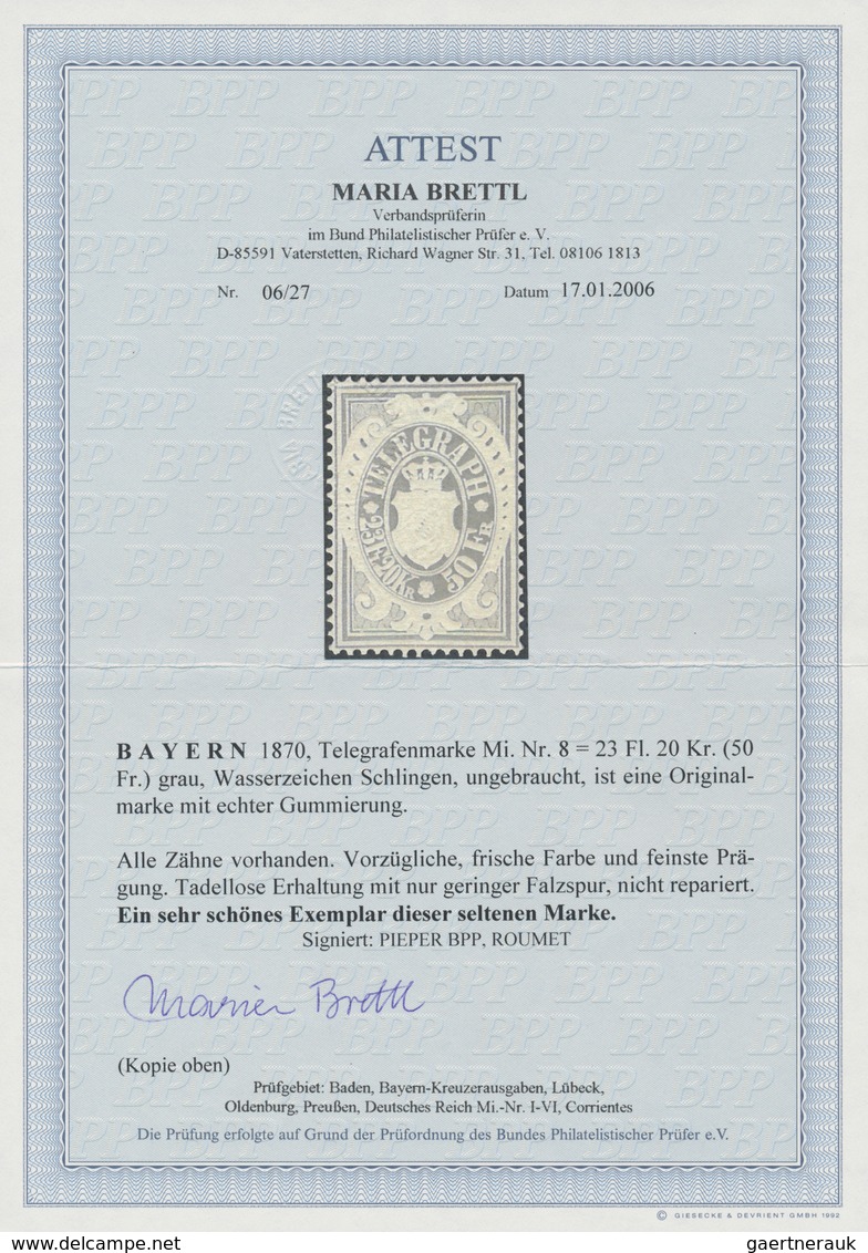 Bayern - Telegrafenmarken: 1870, Telegrafenmarke 23Fl.20Kr./50 Fr. Grau, Ungebraucht Mit Vollem Orig - Andere & Zonder Classificatie