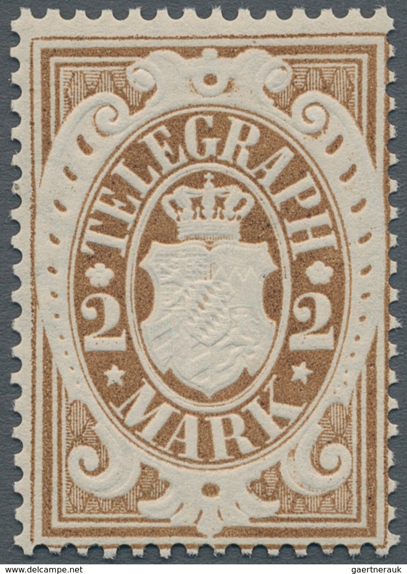 Bayern - Telegrafenmarken: 1876, 2 Mark Braunocker Mit Wasserzeichen Schlingen, Postfrisches Luxus E - Other & Unclassified