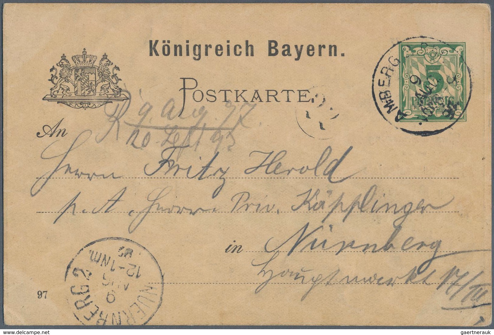 Bayern - Ganzsachen: 1897 Privatganzsache Bühnenfestspiele Zu Bayreuth, Bedarfsverwendet Von Amberg - Sonstige & Ohne Zuordnung