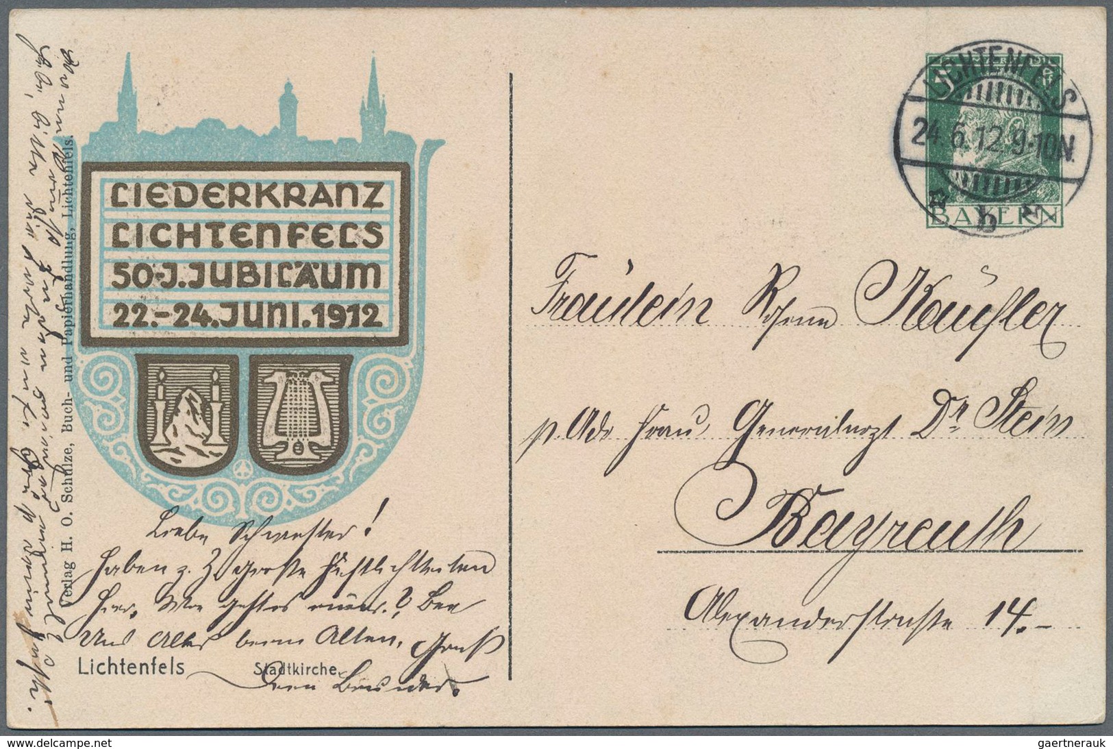 Bayern - Ganzsachen: 1912. Privat-Postkarte 5 Pf Luitpold "Lichtenfels, Liederkranz 50-J. Jubiläum", - Sonstige & Ohne Zuordnung