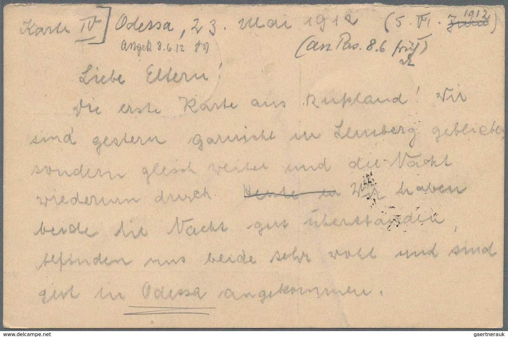Bayern - Ganzsachen: 1912 Antwortteil Einer Doppelkarte Von Odessa Russland Nach München Mit Viel Te - Other & Unclassified