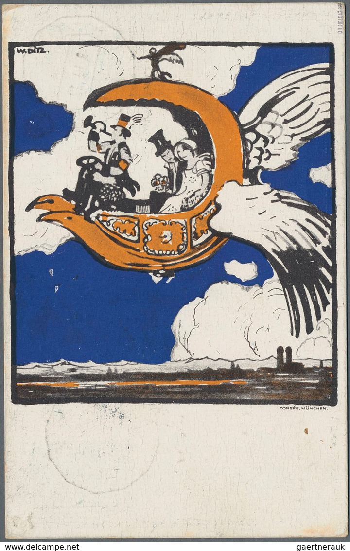 Bayern - Ganzsachen: 1912, 5 Pf Grün Flugpostkarte Mit Alpenkette, Sauber Gestempelt München Und Des - Autres & Non Classés