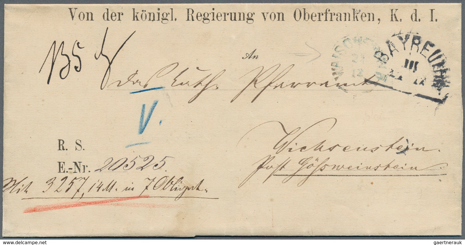 Bayern - Ortsstempel: WAISCHENFELD / 21.12. (1879), Blauer (!) Zierstempel Ohne Zierstück Als Ankunf - Autres & Non Classés