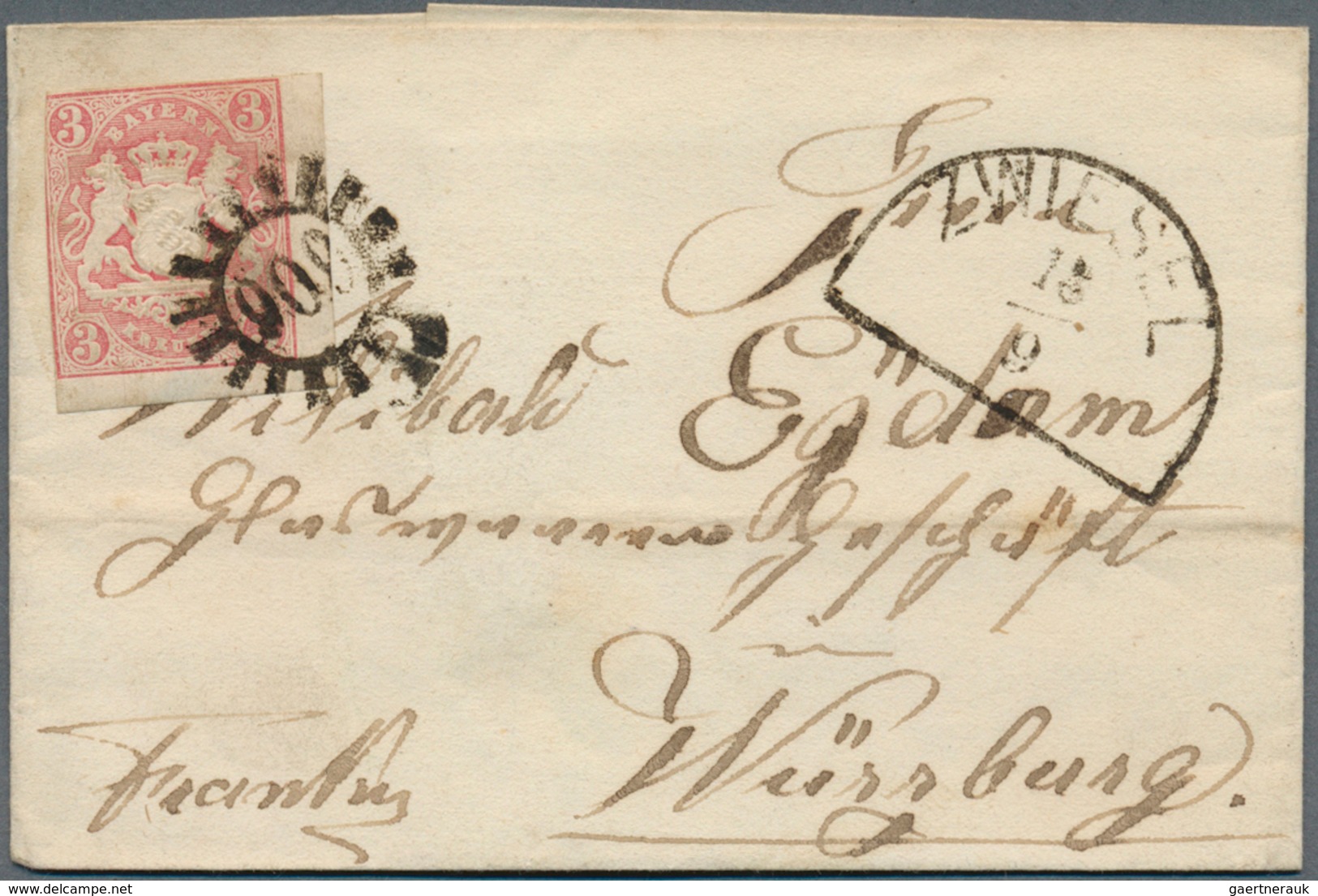 Bayern - Postablagestempel: "Burgreppach POSTABLAGE " L2 auf Brief mit 3 Kr. rot (berührt) + drei we