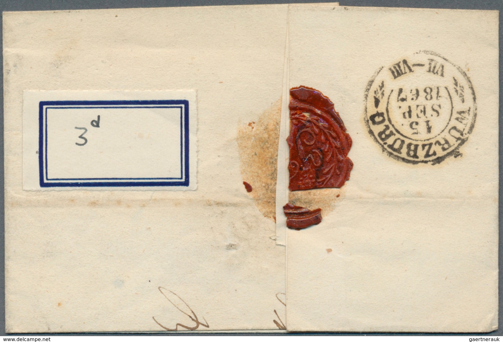Bayern - Postablagestempel: "Burgreppach POSTABLAGE " L2 auf Brief mit 3 Kr. rot (berührt) + drei we