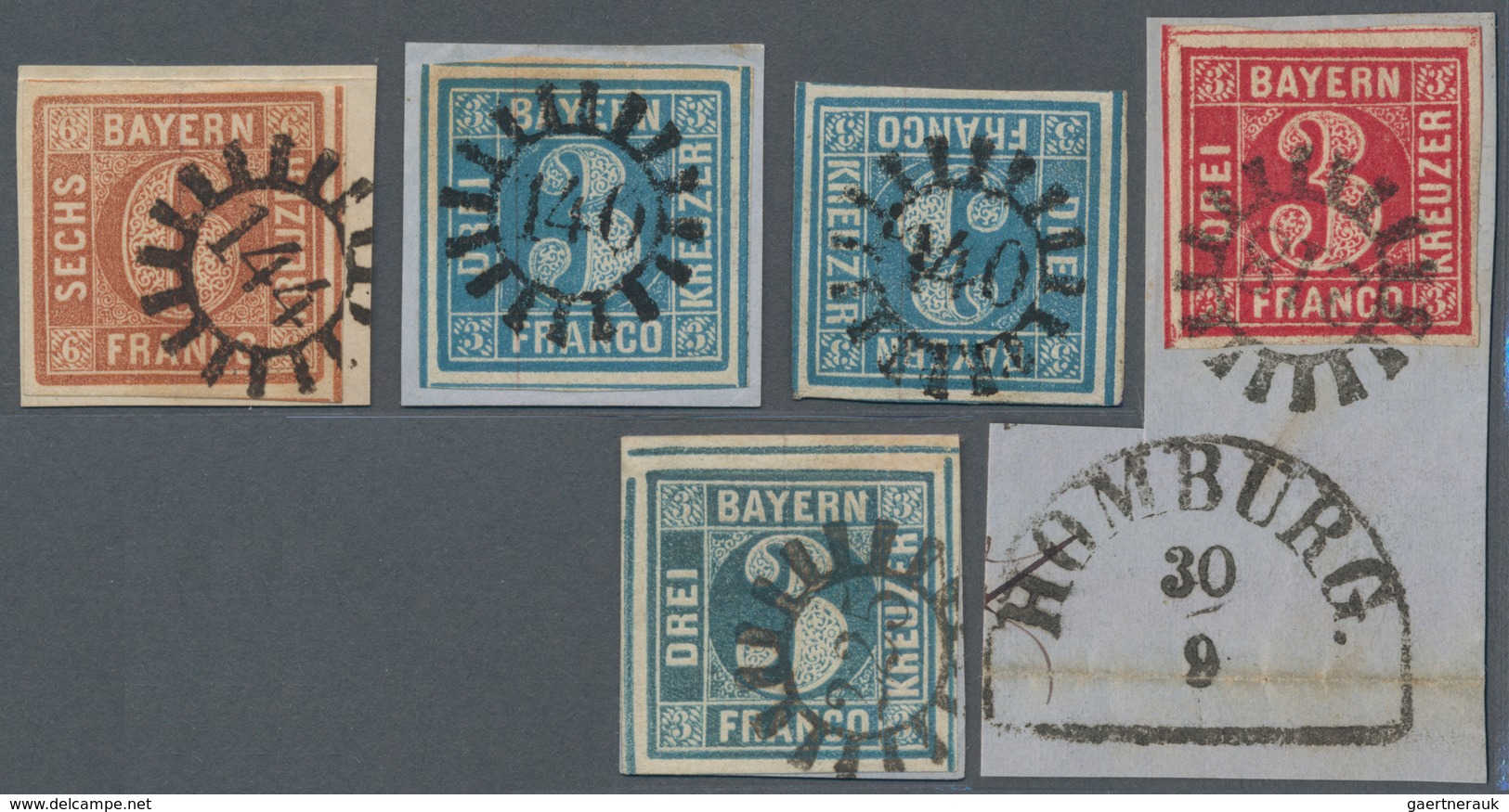 Bayern - Besonderheiten: 1850-65 (ca.), Acht Werte Quadratausgabe Bayern Mit Klaren Abschlägen Der G - Autres & Non Classés