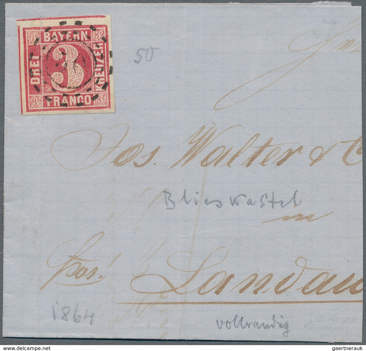 Bayern - Besonderheiten: 1862-1910, BLIESKASTEL, Sechsmal OMR "50" Auf Kreuzer-Ausgaben, Davon Ein F - Other & Unclassified