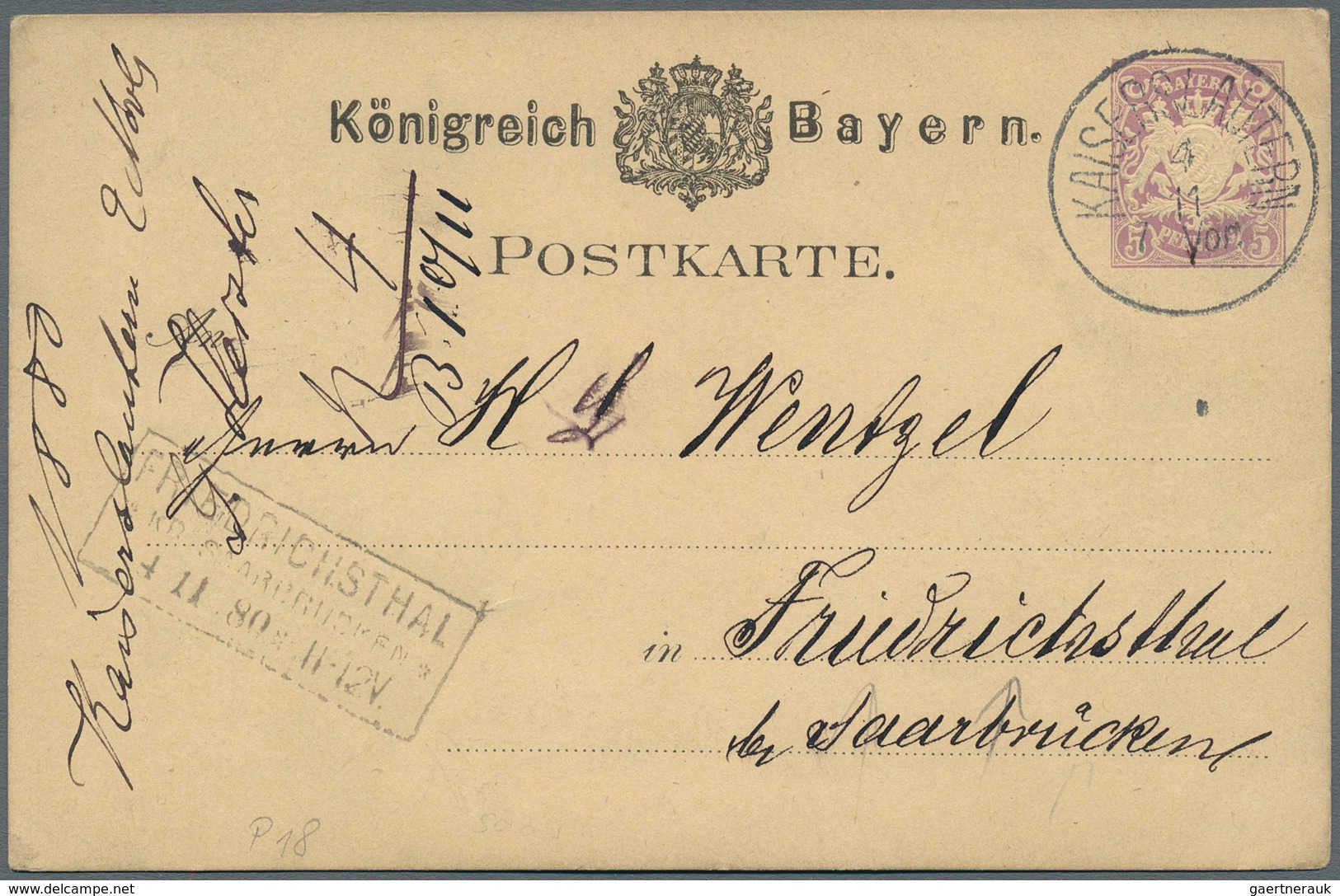 Bayern - Besonderheiten: 1865-1908 (ca.), Acht Meist Markenlose Belege Mit Entwertungen Saar Als Vor - Autres & Non Classés