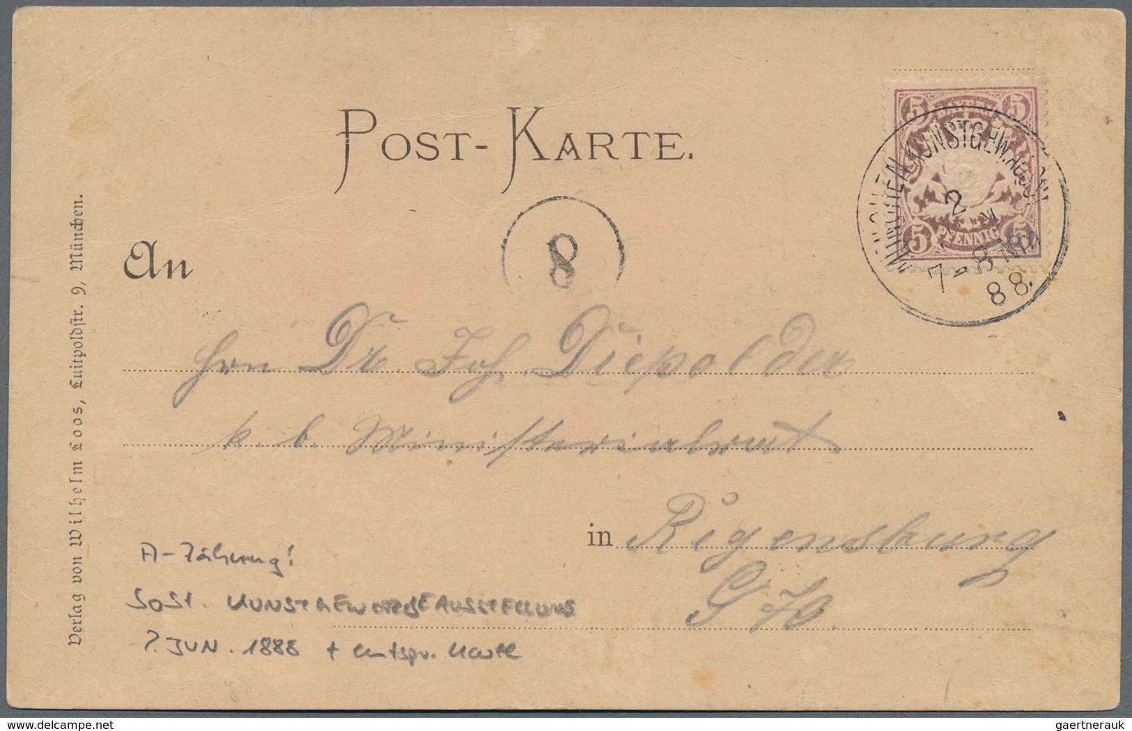 Bayern - Besonderheiten: 1888, Sehr Seltener Sonderstempel "MÜNCHEN KUNSTGEWERBEAUST. 2 Jun 88" Auf - Sonstige & Ohne Zuordnung