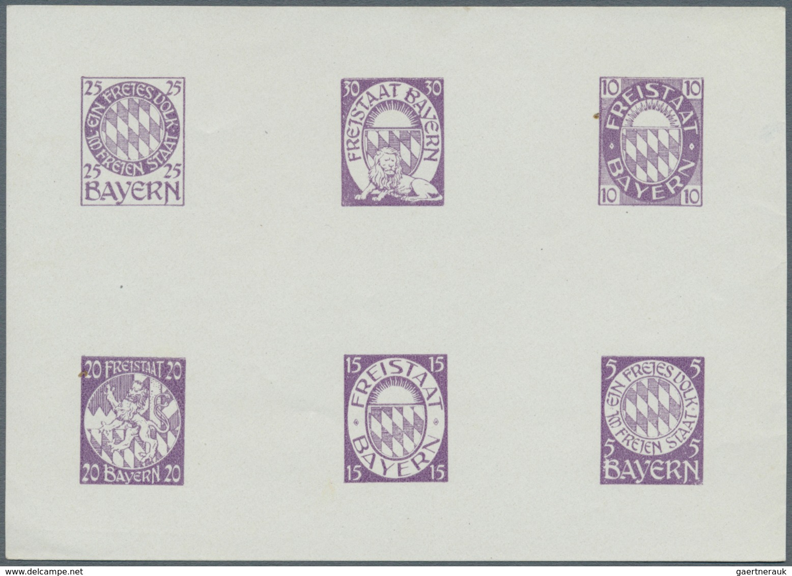 Bayern - Besonderheiten: 1910/1920, 6 Essay-Blöcke Mit Je 6 Marken In Verschiedenen Farben, 1 Block - Autres & Non Classés