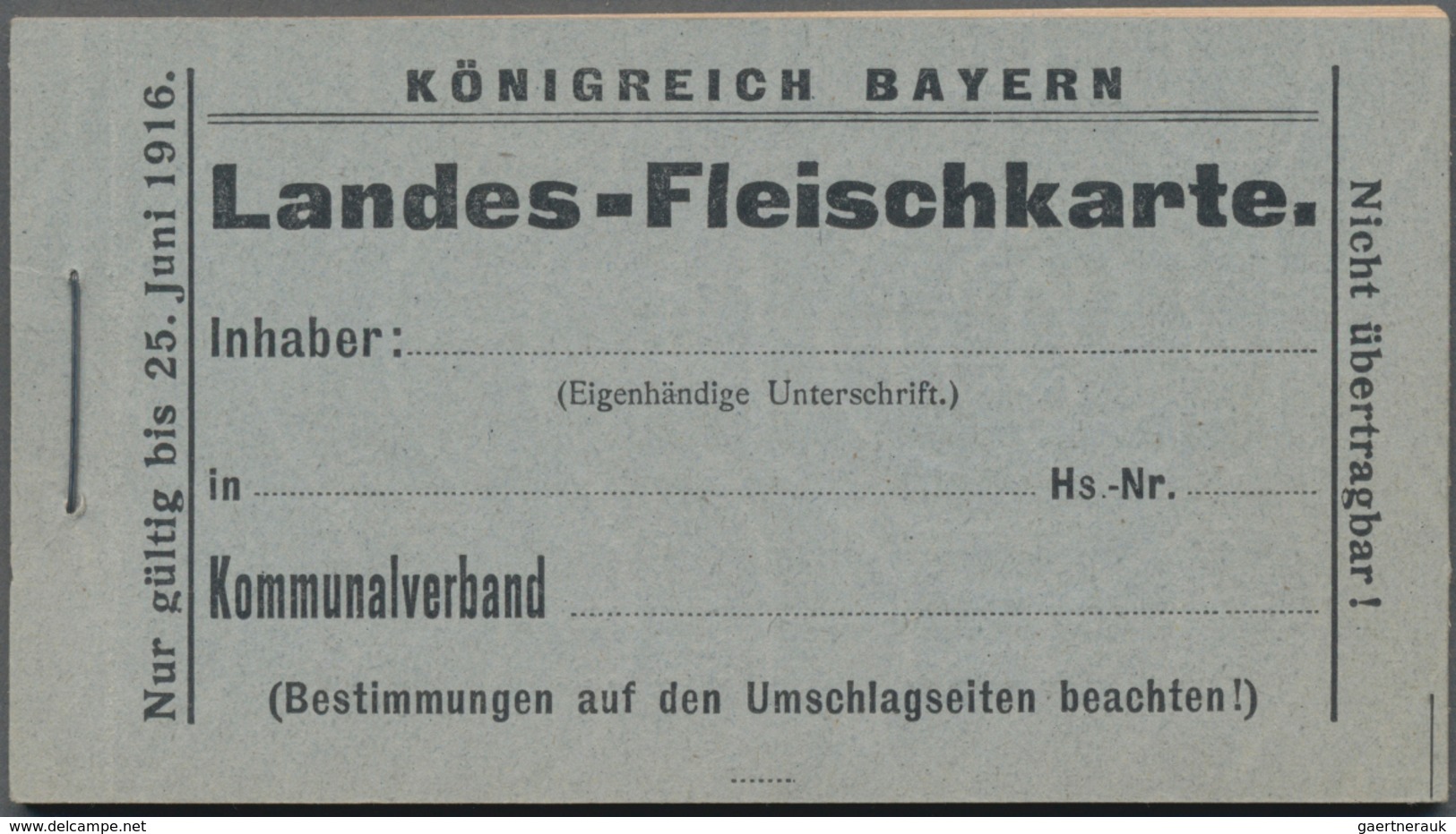 Bayern - Besonderheiten: 1916, Zwei "LANDES-fLEISCHKARTEN" Als Markenheftchen Mit Fleischmarken Für - Other & Unclassified