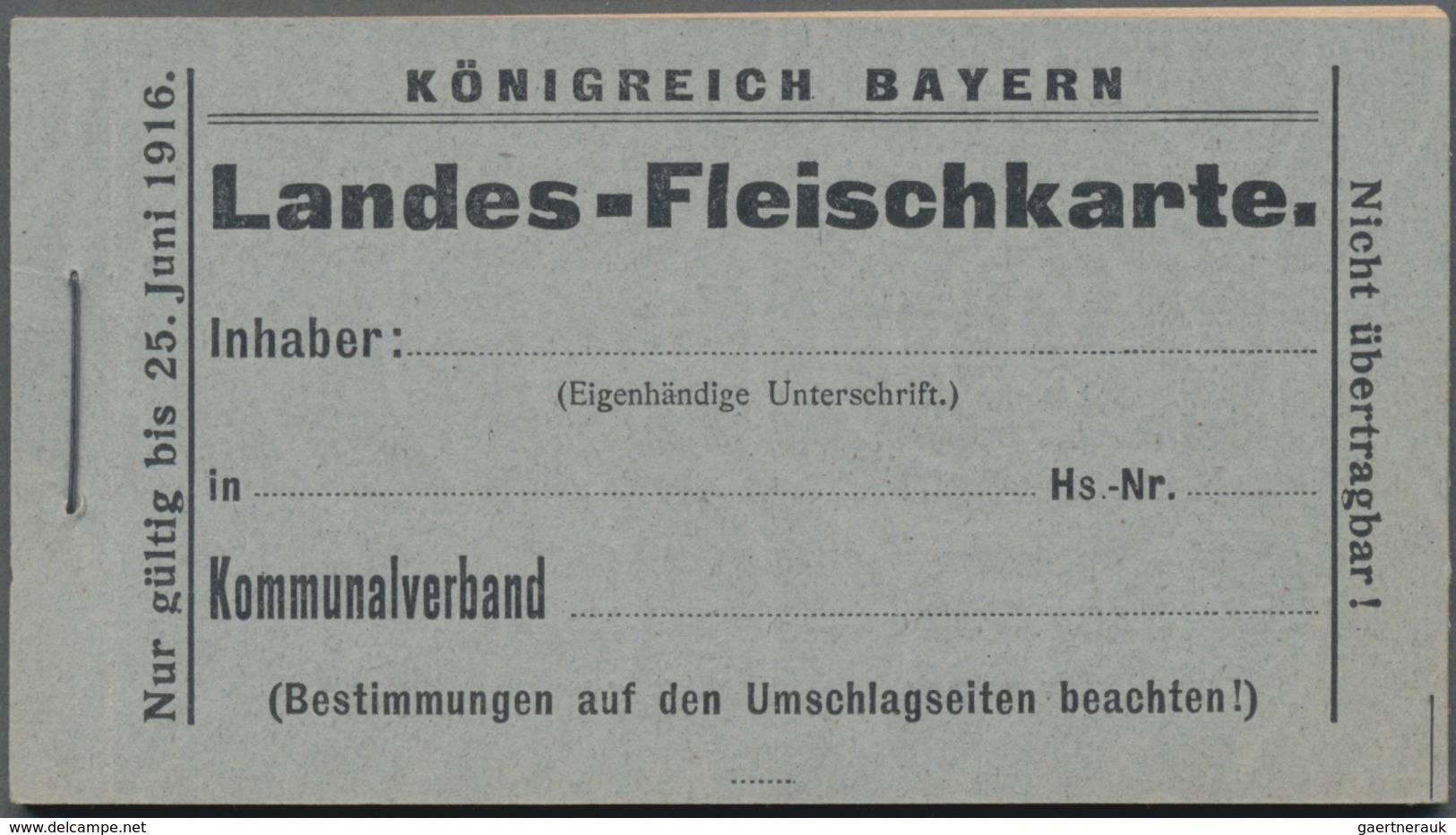 Bayern - Besonderheiten: 1916, Zwei "LANDES-fLEISCHKARTEN" Als Markenheftchen Mit Fleischmarken Für - Sonstige & Ohne Zuordnung