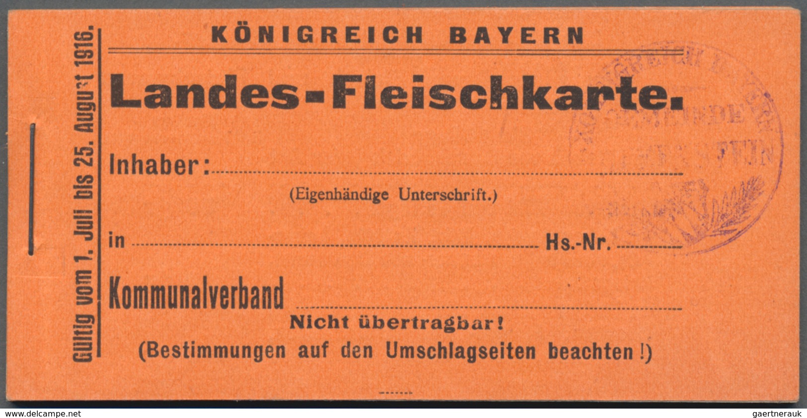 Bayern - Besonderheiten: 1916, Zwei "LANDES-fLEISCHKARTEN" Als Markenheftchen Mit Fleischmarken Für - Autres & Non Classés