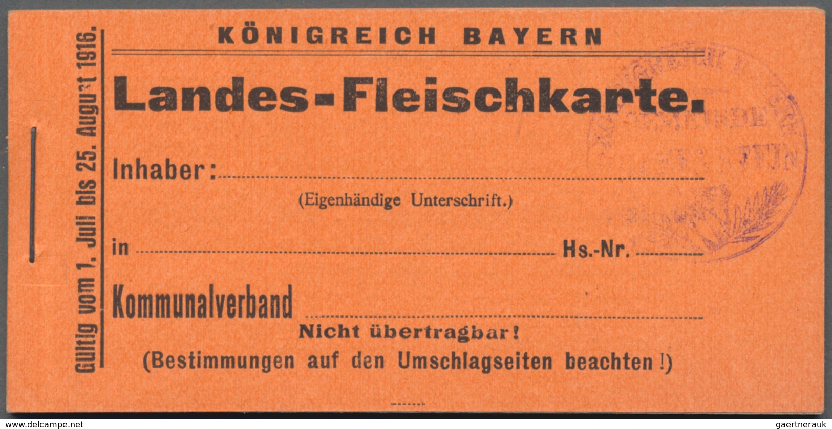 Bayern - Besonderheiten: 1916, Zwei "LANDES-fLEISCHKARTEN" Als Markenheftchen Mit Fleischmarken Für - Sonstige & Ohne Zuordnung