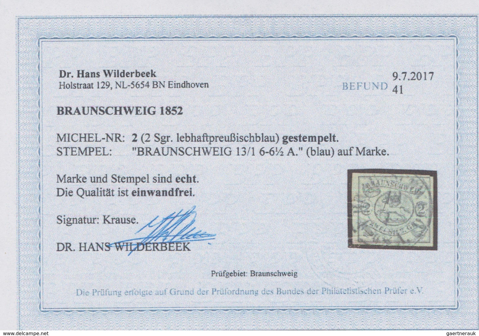 Braunschweig - Marken Und Briefe: 1852, 2 Sgr. Lebhaftpreussischblau, Allseits Voll-/breitrandig, Fa - Braunschweig
