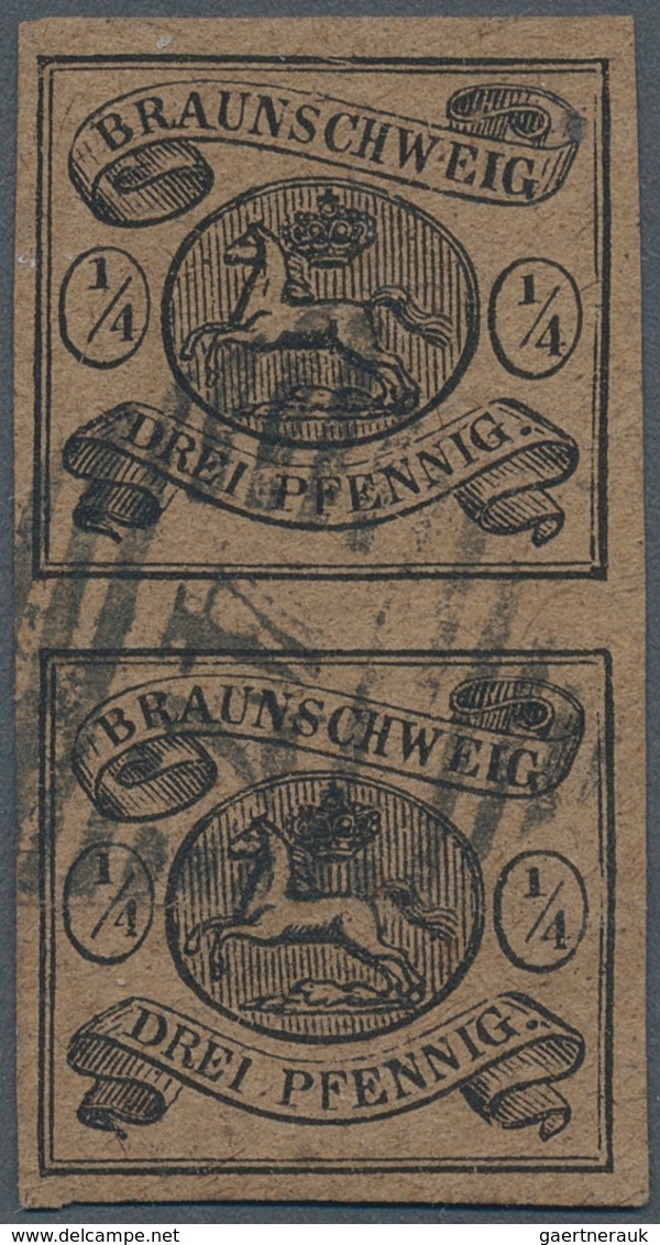 Braunschweig - Marken Und Briefe: 1853, 1/4 Ggr Schwarz Auf Hellbraun Im Senkr. Paar Zentral Gestemp - Braunschweig