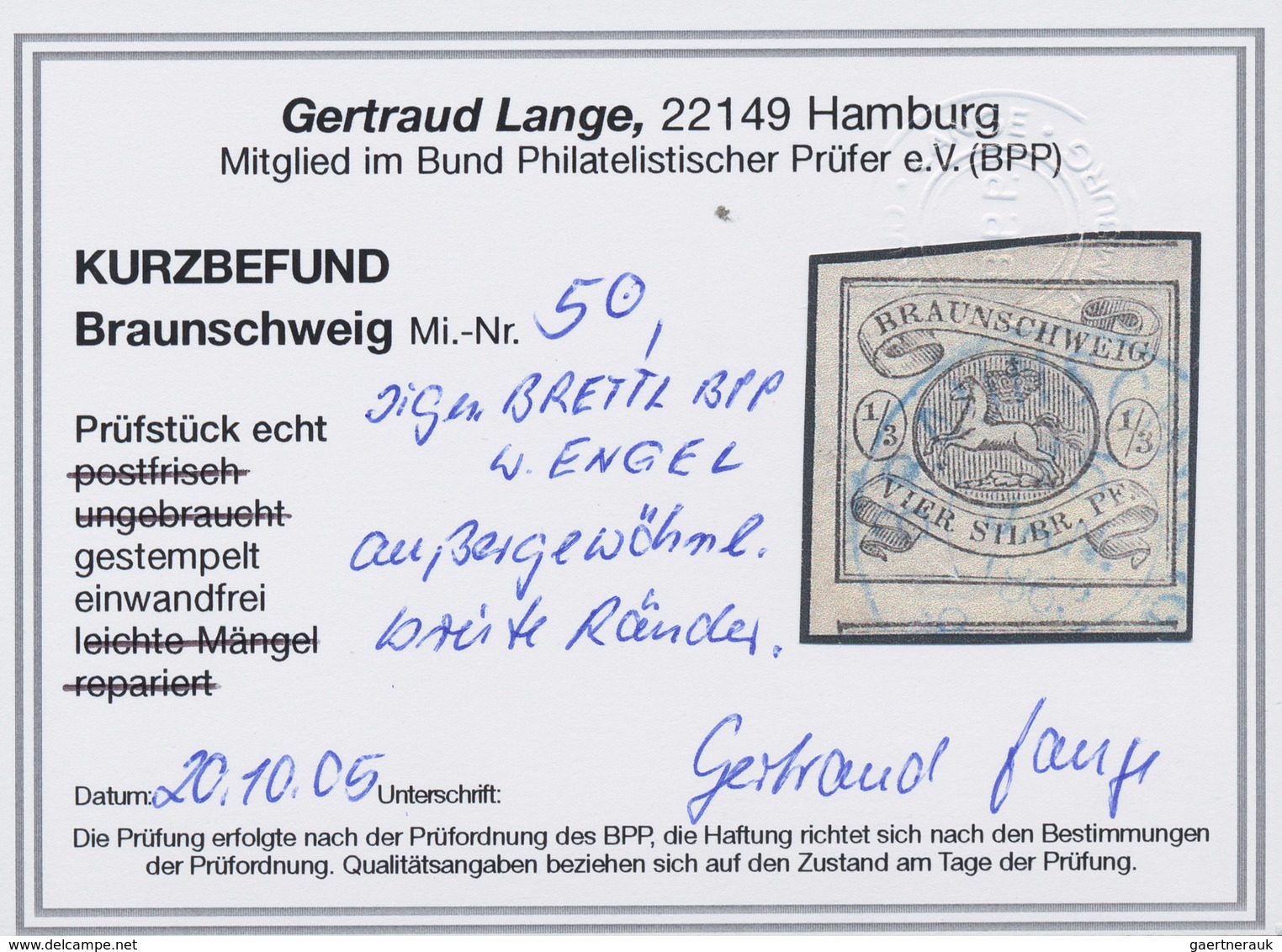 Braunschweig - Marken Und Briefe: 1853, 1/3 Sgr Schwarz Auf Weiß Sauber Gestempelt Auf RIESENRANDIGE - Brunswick