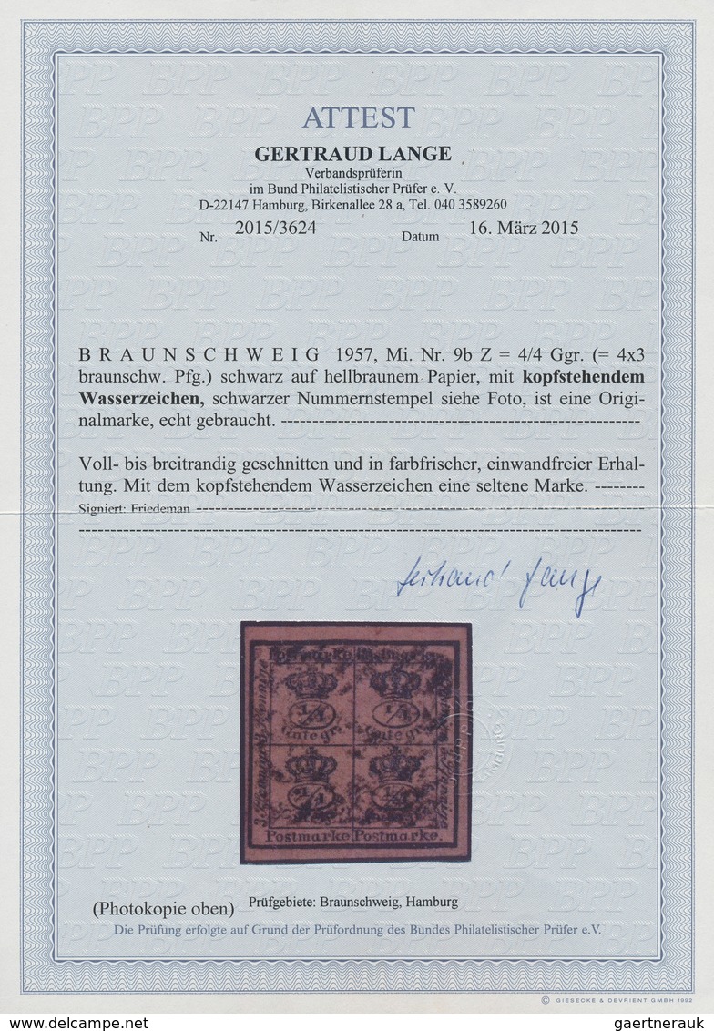 Braunschweig - Marken Und Briefe: 1857, 4/4 Ggr. Schwarz Auf Hellbaunem Papier Mit Kopfstehendem Was - Brunswick