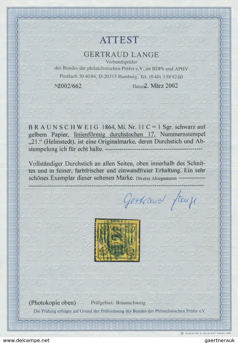 Braunschweig - Marken Und Briefe: 1861: 1 Sgr Auf Gelb Mit Engem Linienförmigem Durchstich In überra - Brunswick