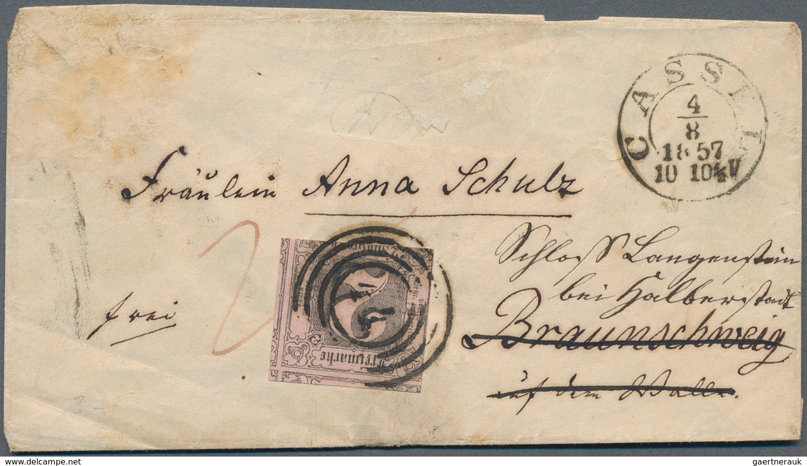 Braunschweig - Besonderheiten: 1857, 2 Sgr Thurn&Taxis-Marke Mit 4-Ring-Stempel Und Daneben K2 CASSE - Brunswick