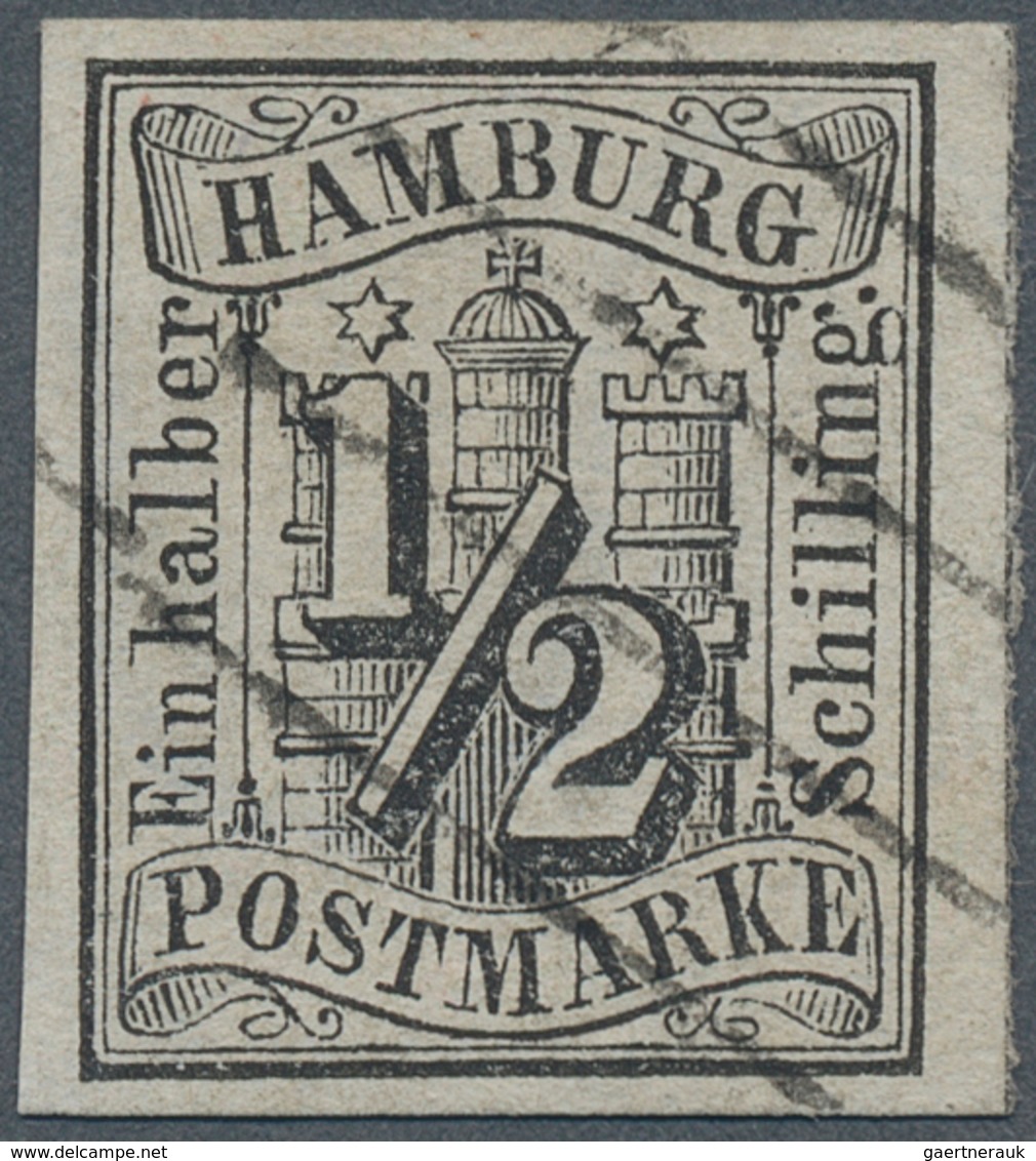 Hamburg - Marken Und Briefe: 1859, 1/2 Sch. Schwarz Entwertet Mit Feinem Schwarzen Strichstempel, Di - Hamburg