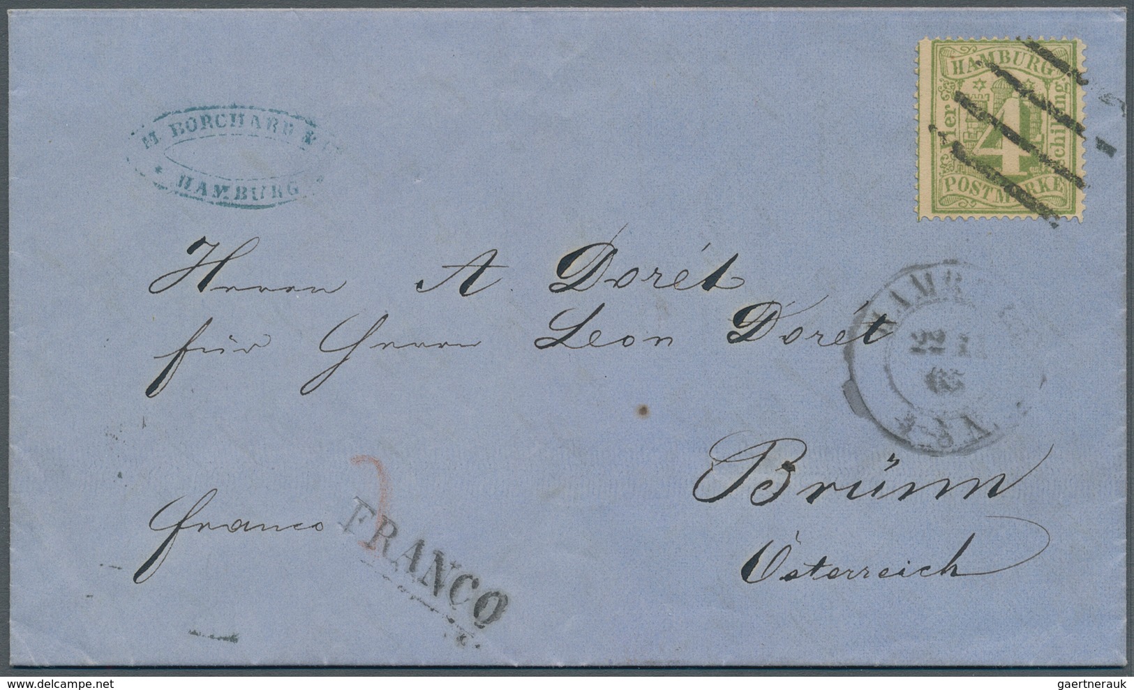 Hamburg - Marken und Briefe: 1864/67, Fünf Pracht/Kabinett-Briefe mit gezähnten Marken: 2x ½ S je mi