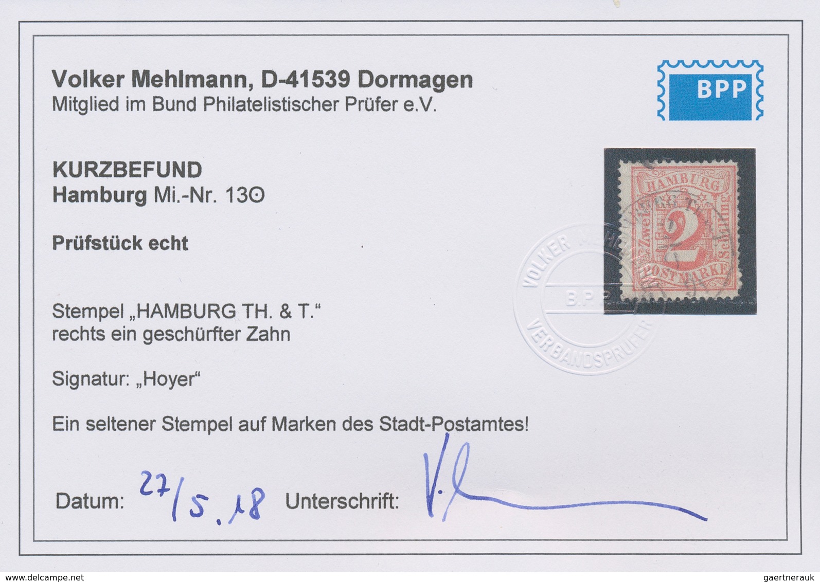 Hamburg - Marken Und Briefe: 1864, 2 Schilling Rot, Mit Auf Dieser Marke Seltenerem Stempel "HAMBURG - Hamburg