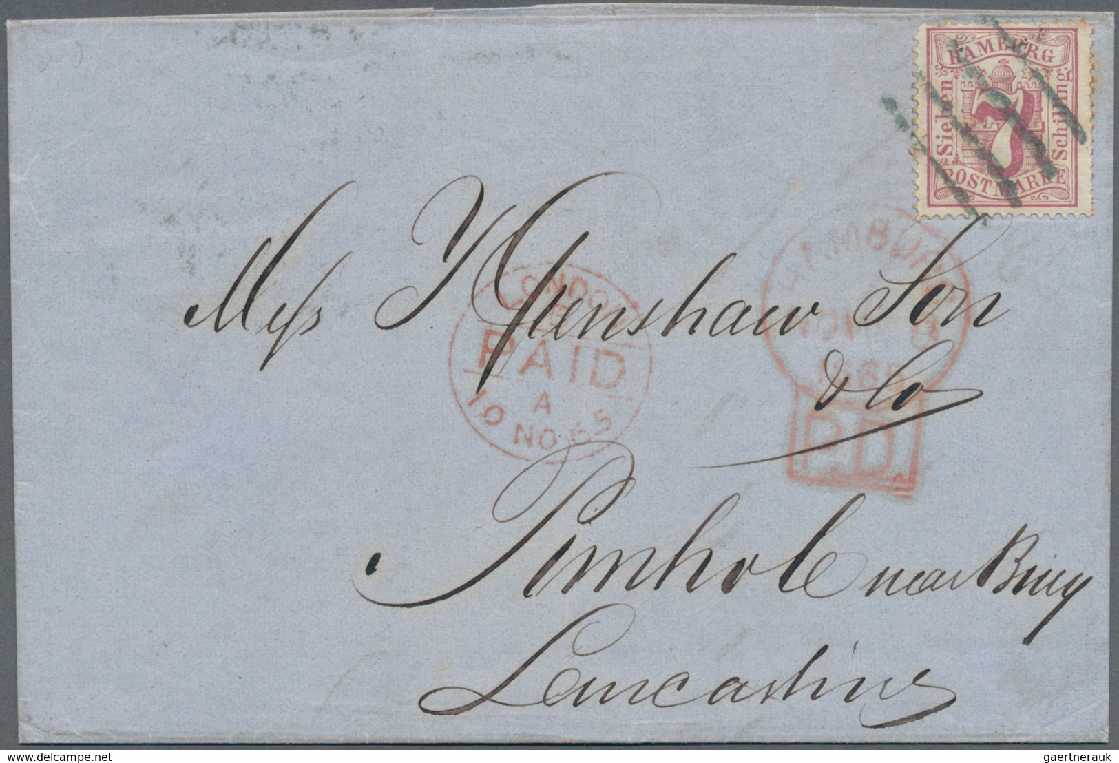 Hamburg - Marken Und Briefe: 1865, Zwei Pracht-Einzelfrankaturen Der Wappen 7 Schilling Bräunlichlil - Hamburg