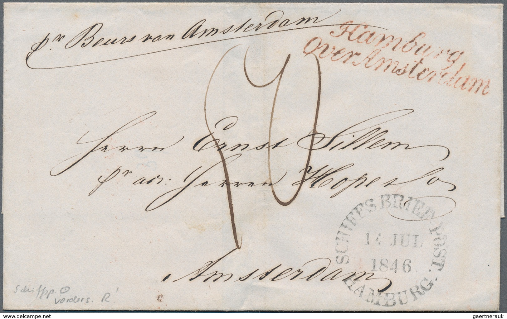 Hamburg - Stempel: 1846, "SCHIFFS BRIEF POST HAMBURG" Offener Kreisstempel Und Roter L2 In Schreibsc - Hambourg