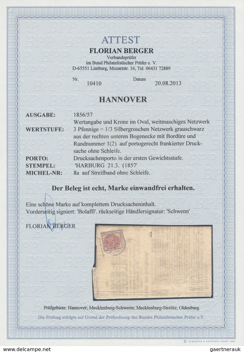 Hannover - Marken Und Briefe: 1856/57, 3 Pfennige/½ Sgr. Mit Grauschwarzem Netzwerk Aus Der Rechten - Hanovre