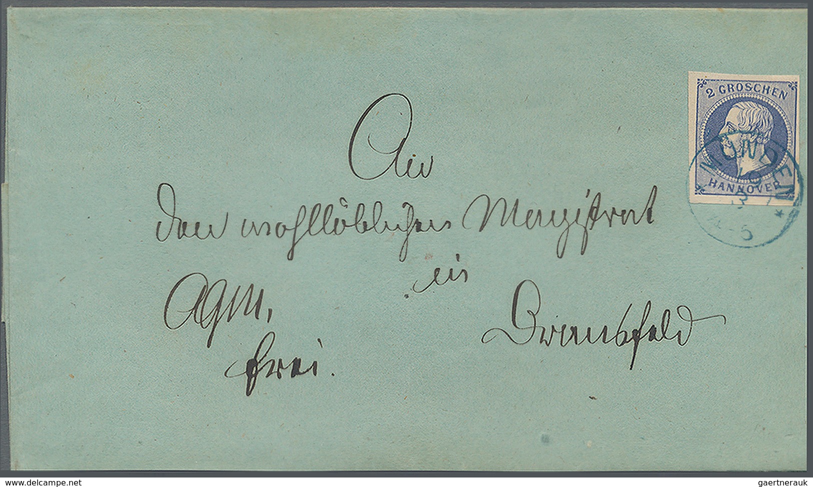 Hannover - Marken Und Briefe: 1862, 2 Gr. Blau Auf Portogerecht Frankiertem Inlandsbrief Ab "MÜNDEN - Hanover