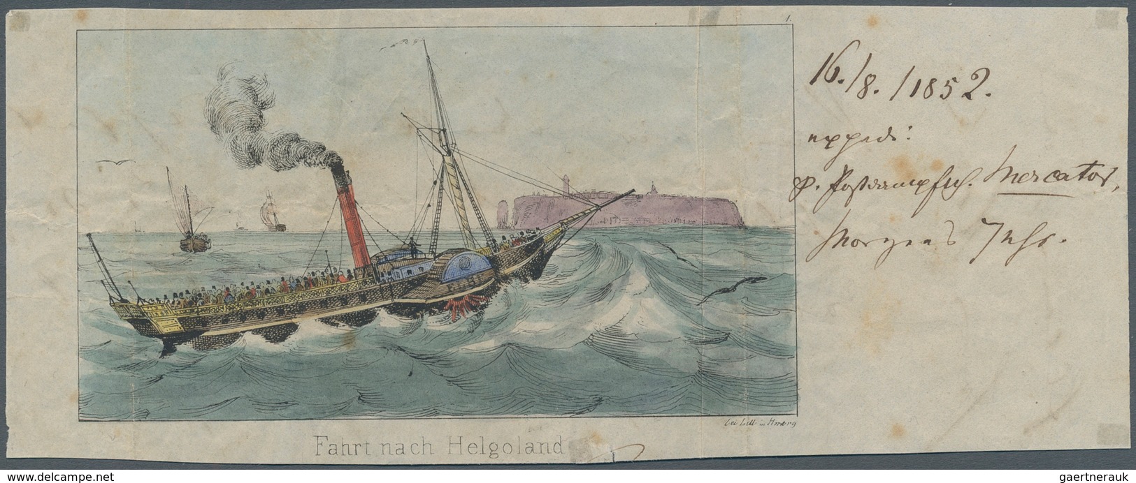 Helgoland - Marken Und Briefe: 1852 "Fahrt Nach Helgoland": Handkolorierte Abbildung Eines Dampfschi - Héligoland