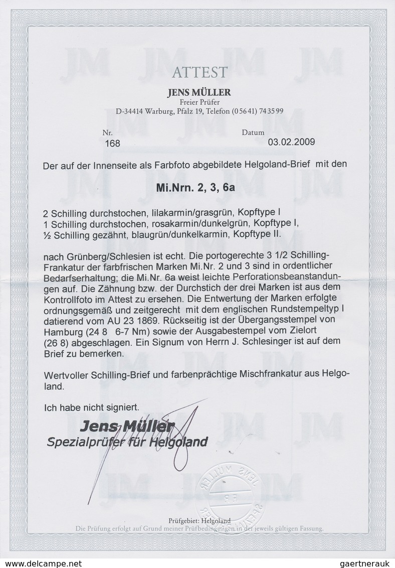 Helgoland - Marken Und Briefe: 1869, 2 Schilling Lilakarmin/grasgrün Type I, 1 S Rosakarmin/dunkelgr - Héligoland