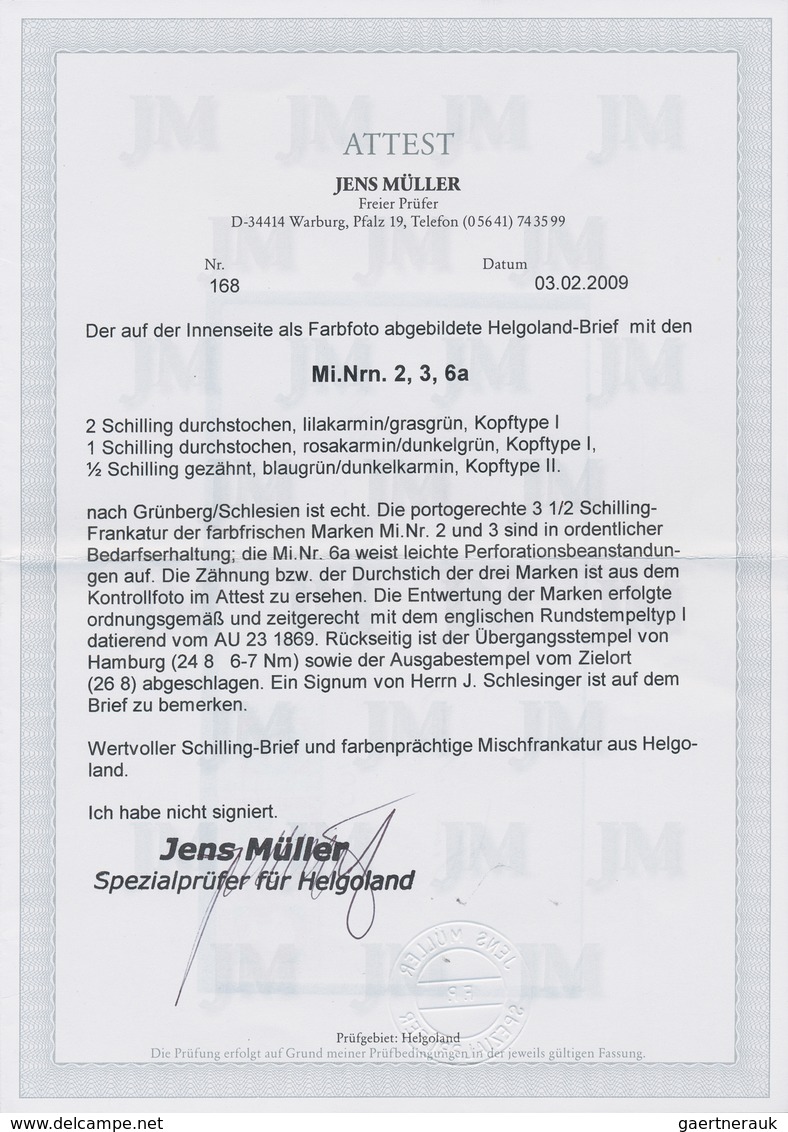 Helgoland - Marken Und Briefe: 1869, 2 Schilling Lilakarmin/grasgrün Type I, 1 S Rosakarmin/dunkelgr - Helgoland