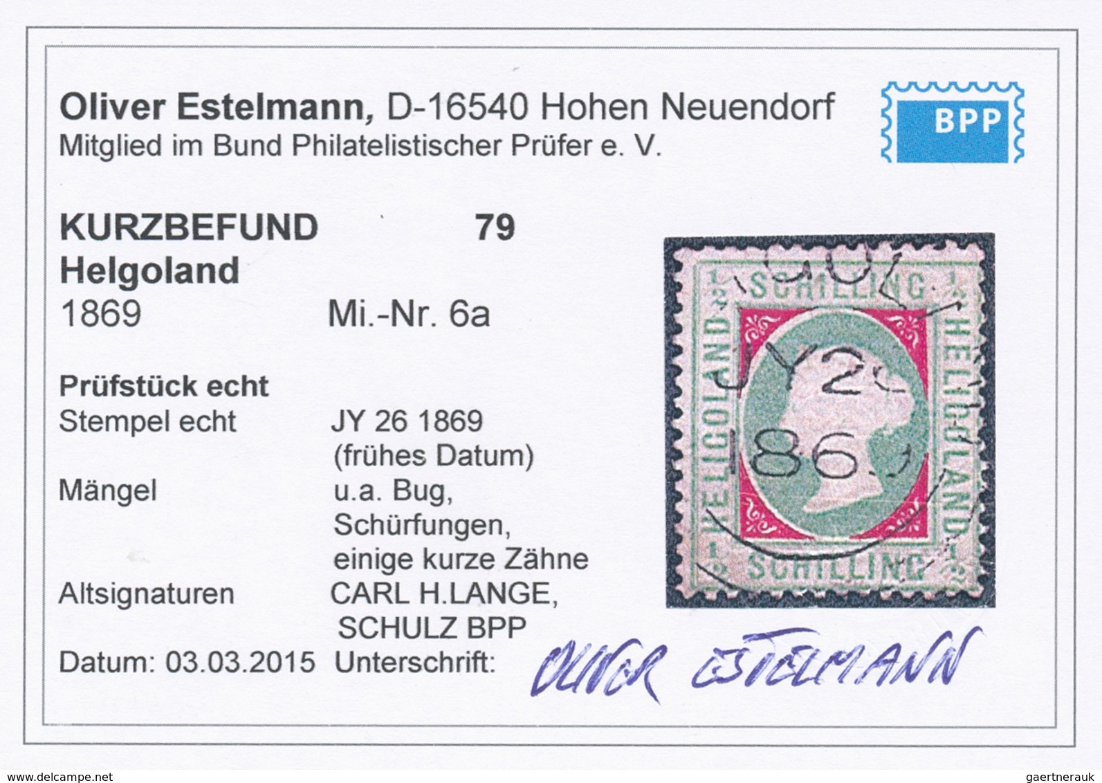 Helgoland - Marken Und Briefe: 1/2 S Blaugrün/dunkelkarmin Gestempelt "HELGOLAND JY 26 1869". EXTREM - Héligoland