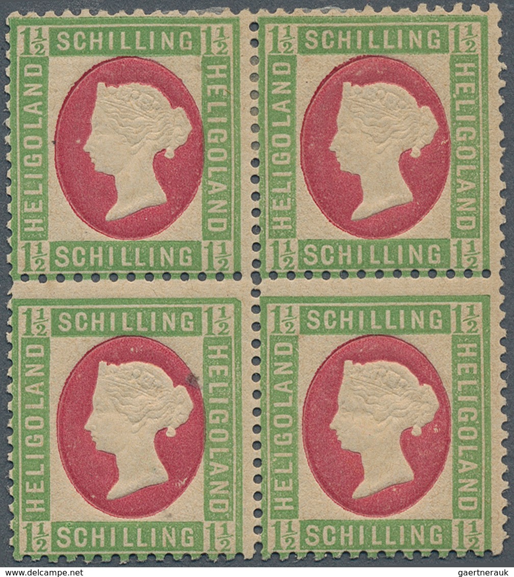 Helgoland - Marken Und Briefe: 1873, QV 1½ S Hellgrün/karmin Im Viererblock Dabei Zwei Obere Marken - Héligoland