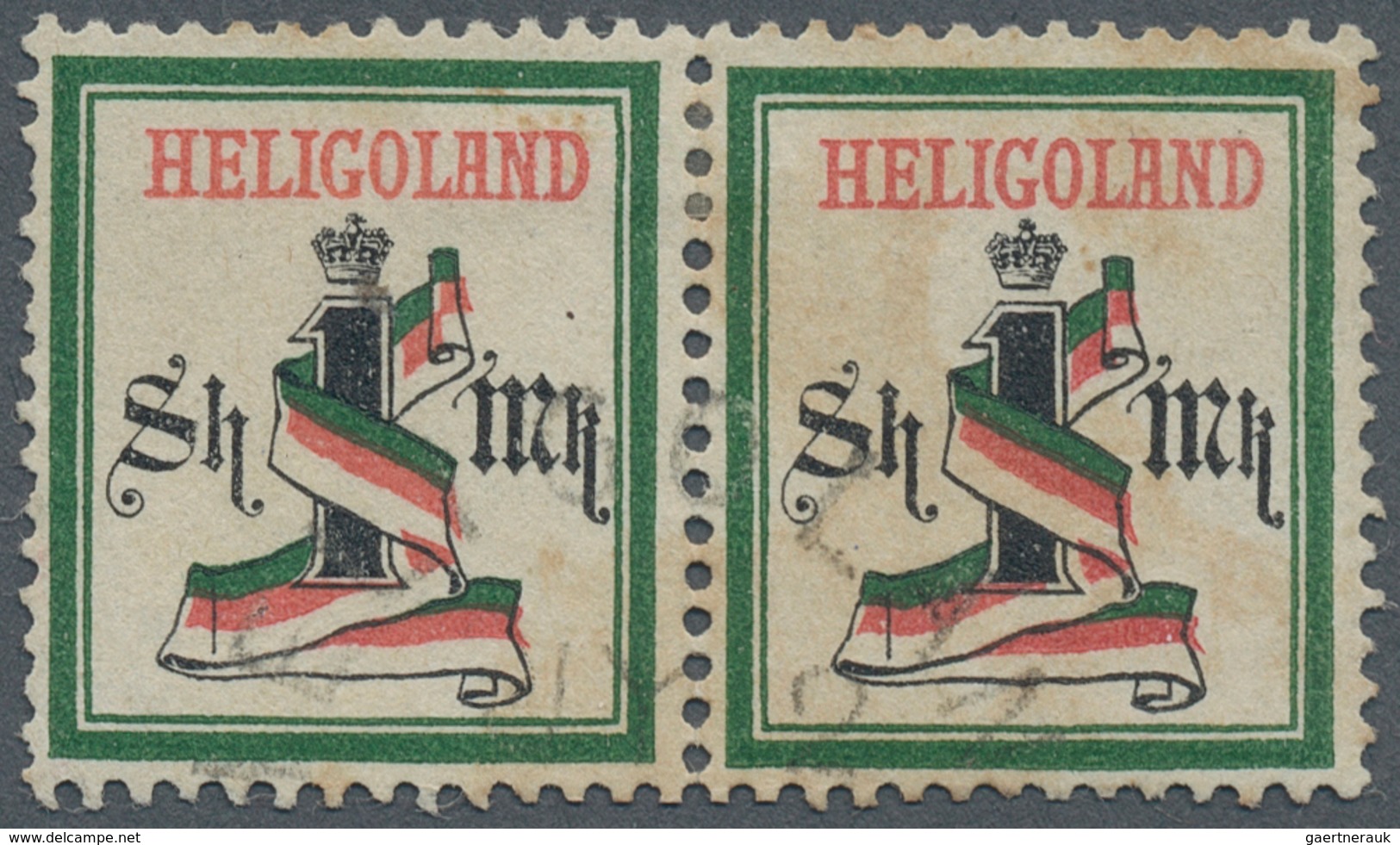 Helgoland - Marken Und Briefe: 1879, 1 Sh/1 M Grün/schwarz/rosa Im Waager. Paar Zart Entwertet Mit E - Helgoland