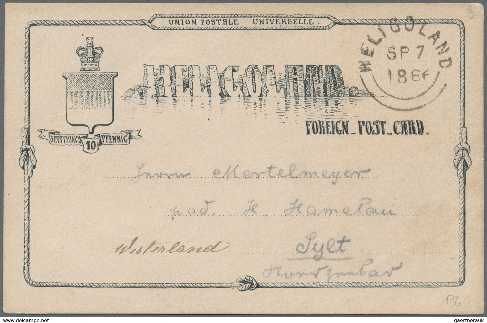 Helgoland - Ganzsachen: 1886, 10 Pf Ganzsachenkarte Von HELGOLAND Nach WESTERLAND/Sylt, Seltener "In - Helgoland
