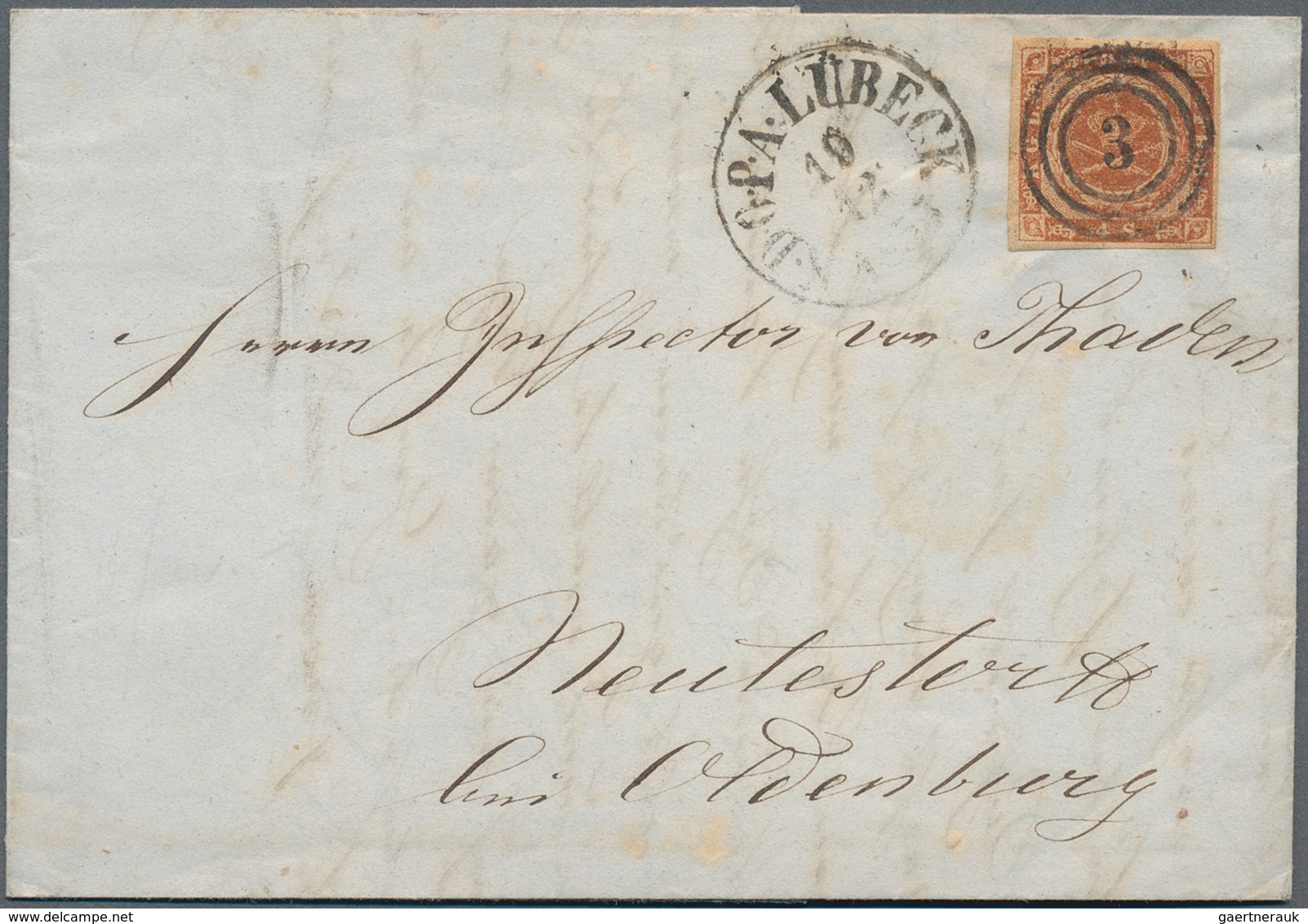 Lübeck - Marken Und Briefe: 1855, Dänemark 4 S Braun Mit Idealem 3-Ringstempel "3" Klar Und Zentrisc - Luebeck