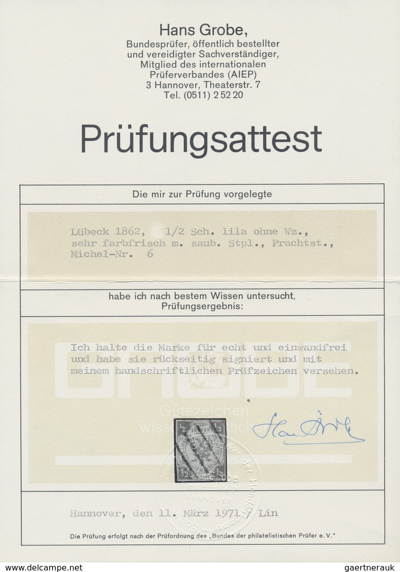 Lübeck - Marken Und Briefe: 1862, 1/2 Schilling Rötlichgrau Entwertet Mit 5-Strichstempel Des Stadtp - Lubeck