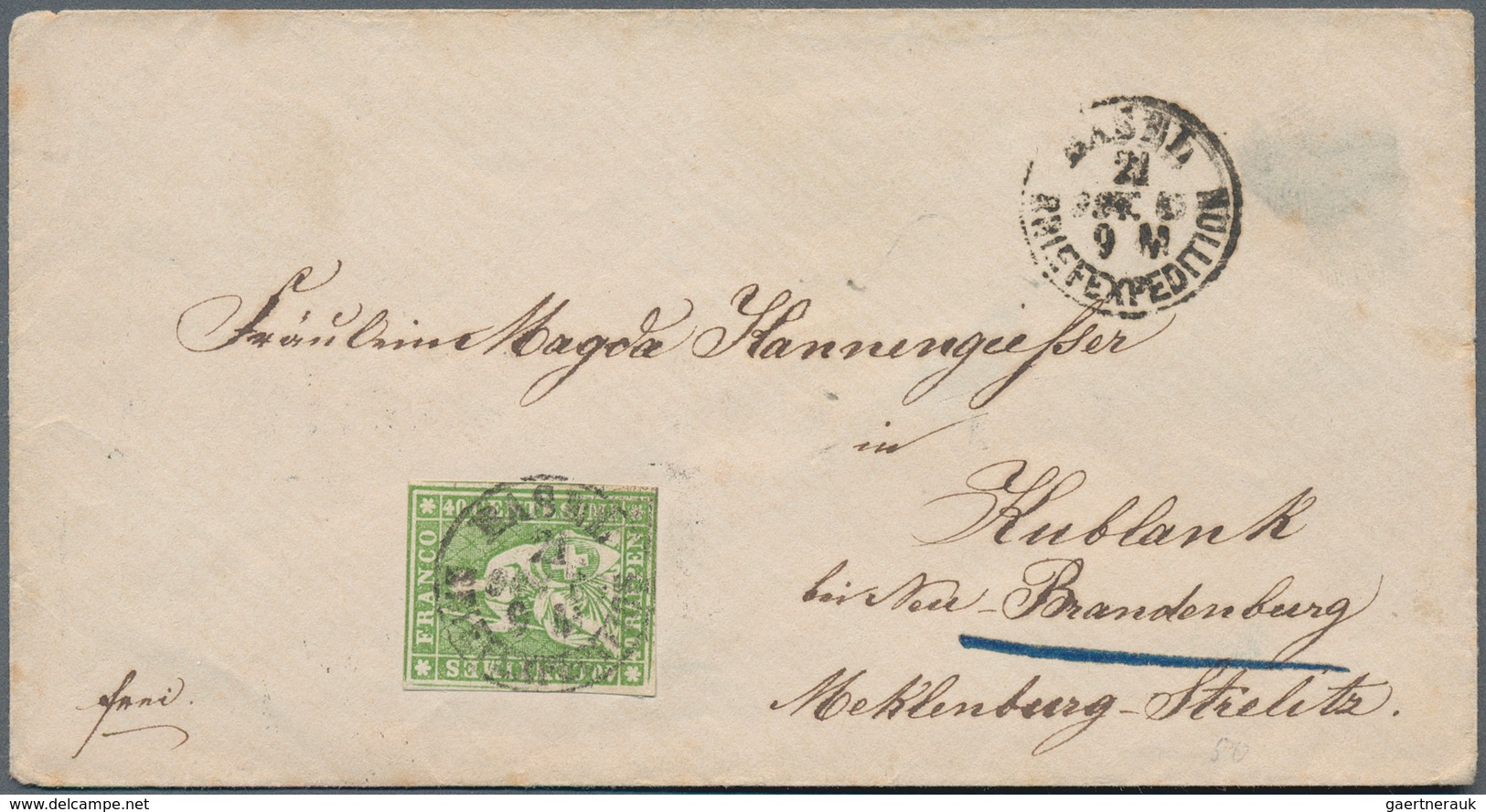 Mecklenburg-Strelitz - Besonderheiten: 1854, "incoming Mail" Aus Der Schweiz Mit 40 Rappen Grün Entw - Autres & Non Classés