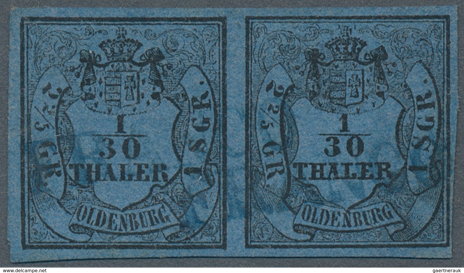 Oldenburg - Marken Und Briefe: 1852, 1/30 Th Schwarz A. Grauultramarin In Type I Im Waager. Paar Mit - Oldenburg