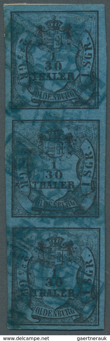 Oldenburg - Marken Und Briefe: 1852: 1/30 Th. Schwarz Auf Blau, Type III, Senkrechter Dreierstreifen - Oldenbourg