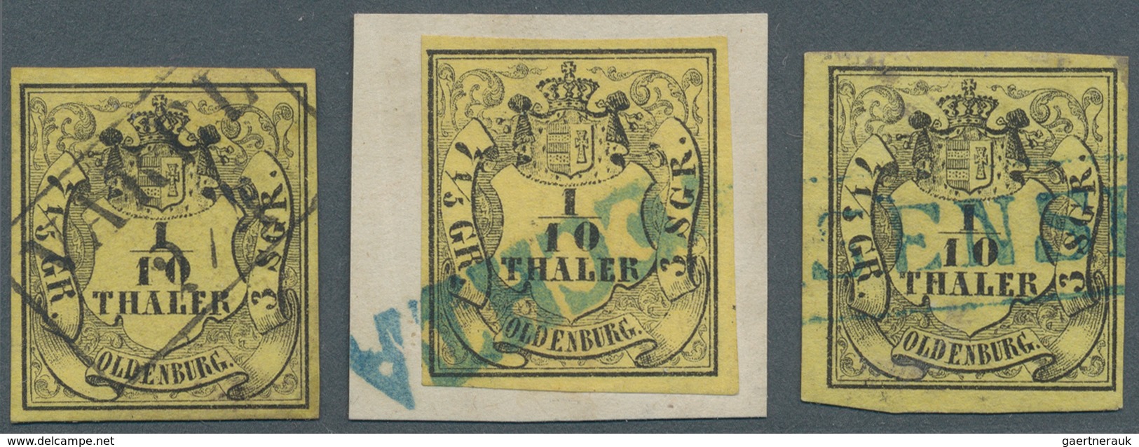 Oldenburg - Marken Und Briefe: 1852, 1/10 Th Schwarz A. Zitronengelb, Partie Mit 3 Ausgesuchten Exem - Oldenburg