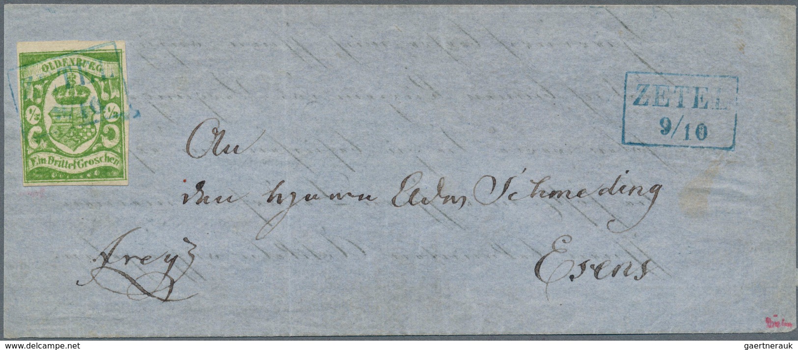 Oldenburg - Marken Und Briefe: 1861: ⅓ Gr. Moosgrün, Farbfrisch, Voll- Bis Breitrandig, Als Einzelfr - Oldenbourg