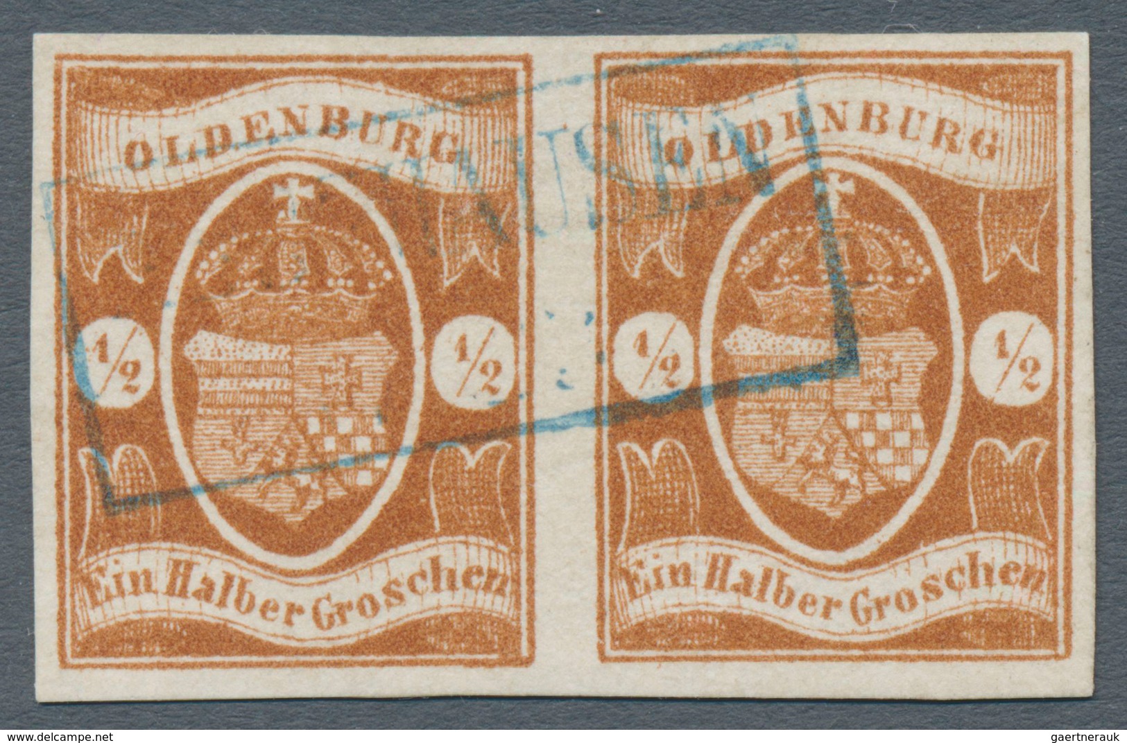 Oldenburg - Marken Und Briefe: 1861: ½ Gr. Dunkelbraun, Waagerechtes Paar, Breite Ränder An Allen Se - Oldenbourg